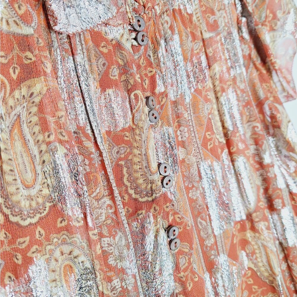 Anthropologie Let Me Be Vanna Shimmer Paisley Top Flutter Sleeve Pleated Medium - Picture 8 of 11